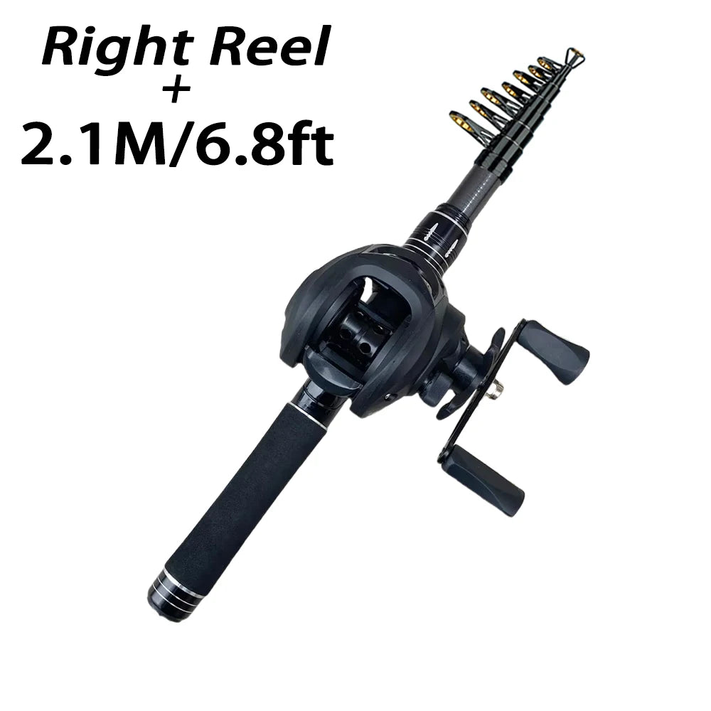 1.5-2.4m Fishing Rod Reel Combo Portable Telescopic Travel Pole 18+1BB Left/Right Hand Baitcasting Reel for Bass Carp Fishing