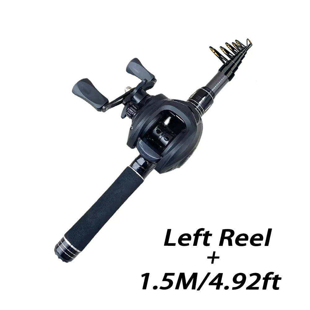 1.5-2.4m Fishing Rod Reel Combo Portable Telescopic Travel Pole 18+1BB Left/Right Hand Baitcasting Reel for Bass Carp Fishing