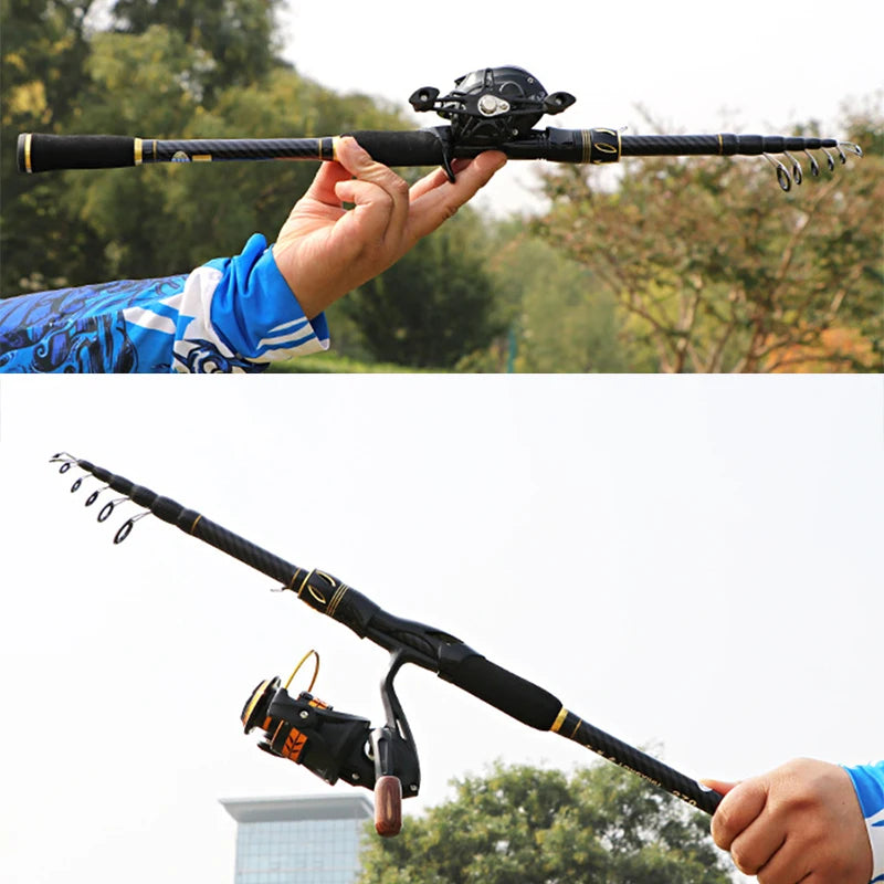 MBLN Carbon Fiber Fishing Rod 1.8-3.6M Telescopic Fishing Lure Rod Spinning Casting Portable Rod M Power
