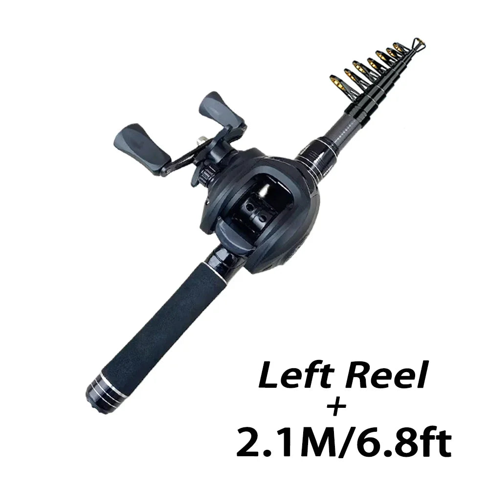 1.5-2.4m Fishing Rod Reel Combo Portable Telescopic Travel Pole 18+1BB Left/Right Hand Baitcasting Reel for Bass Carp Fishing