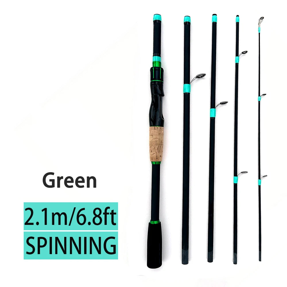 Casting Spinning Fishing Rod 2.1/1.8m UltraLight Trout Jigging Carbon Fiber Rod Pole 4/5 Section with EVA Handle 3-15g Lure WT.