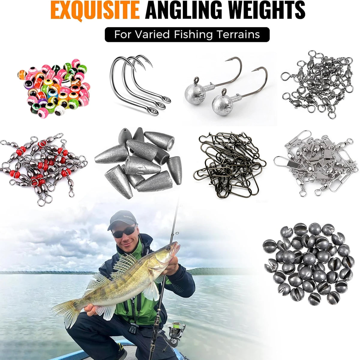 187pcs Fishing Accessories Kit Organized Fishing Tackle Box with Tackle Included Fishing Hooks Fishing Weights Sinkers