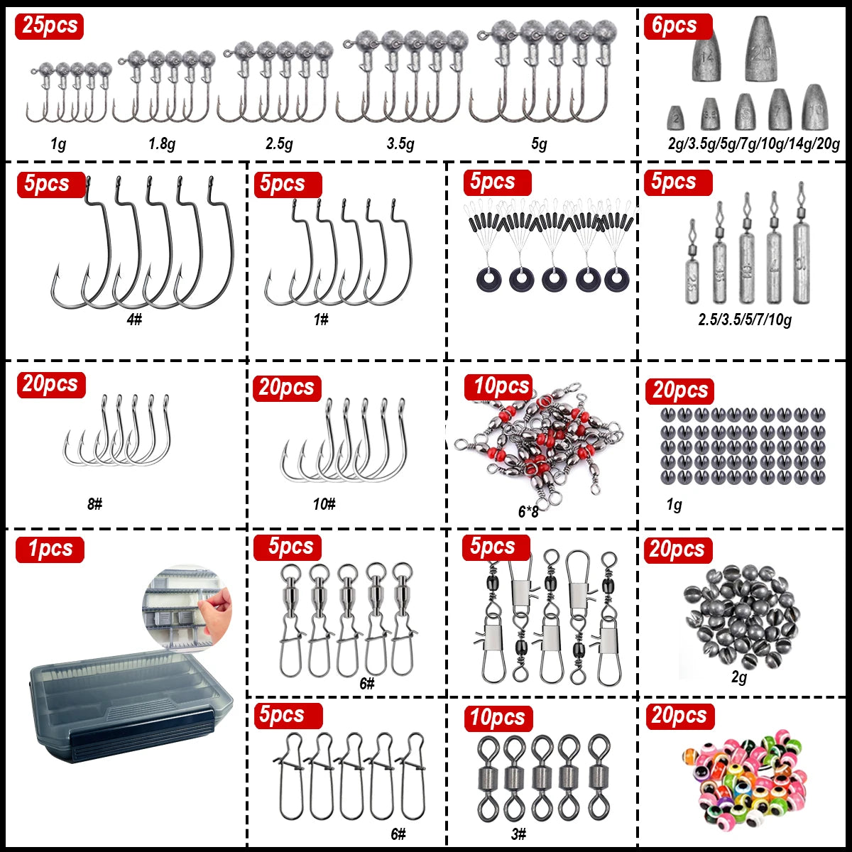 187pcs Fishing Accessories Kit Organized Fishing Tackle Box with Tackle Included Fishing Hooks Fishing Weights Sinkers