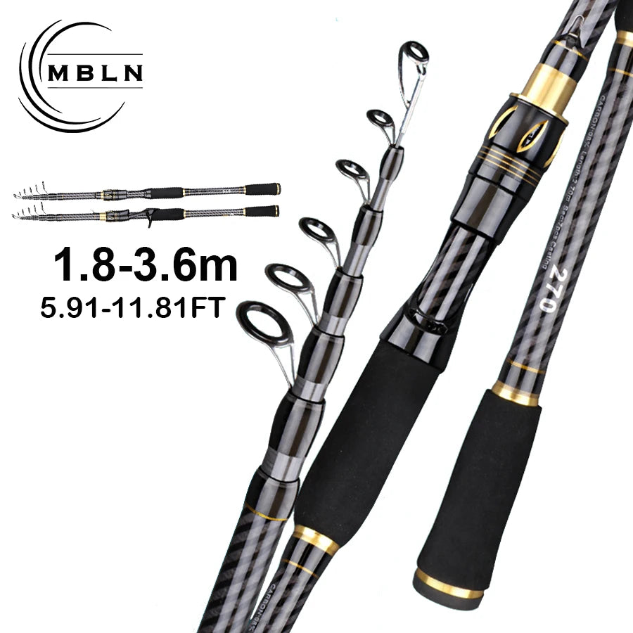 MBLN Carbon Fiber Fishing Rod 1.8-3.6M Telescopic Fishing Lure Rod Spinning Casting Portable Rod M Power