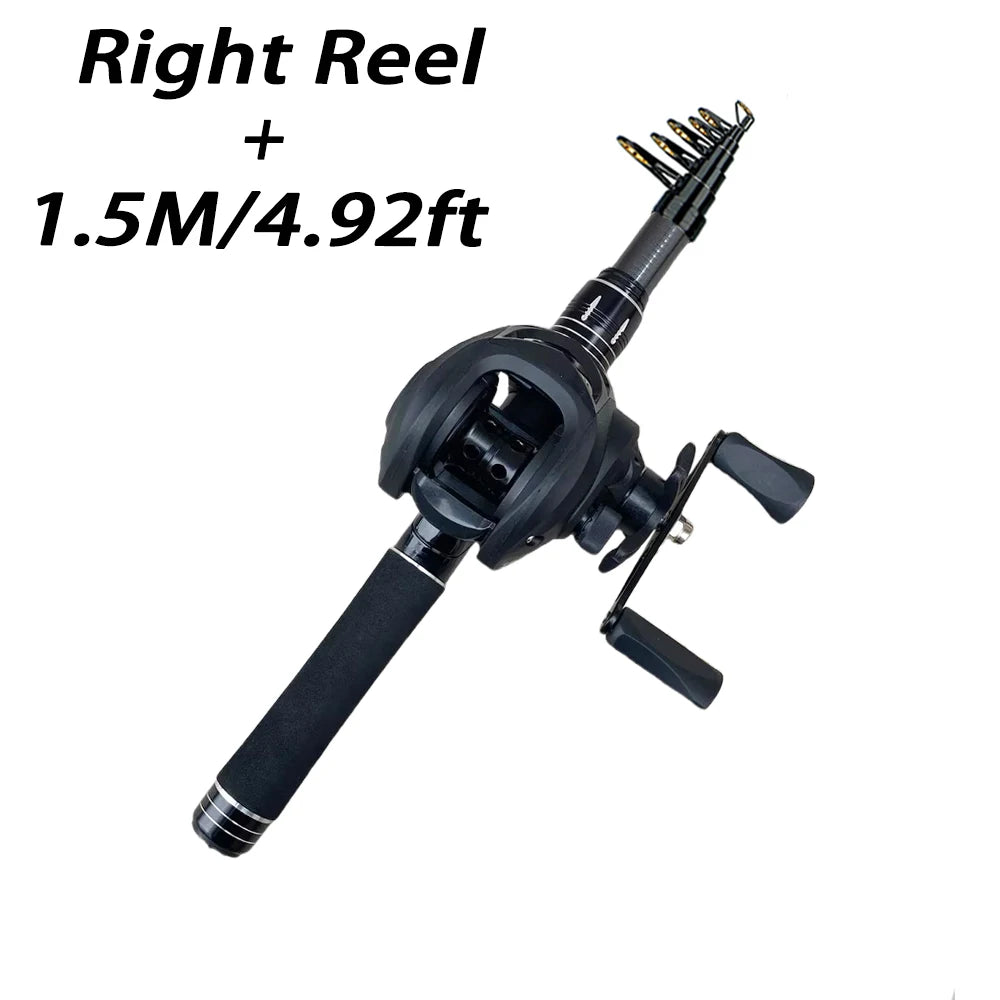 1.5-2.4m Fishing Rod Reel Combo Portable Telescopic Travel Pole 18+1BB Left/Right Hand Baitcasting Reel for Bass Carp Fishing