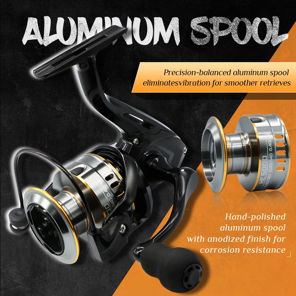 Rooblinos HE Spinning Reels Ultralight Metal 5.2:1 Gear Ratio 1000-7000 Saltwater Or Freshwater Big Max Drag Fishing Reels