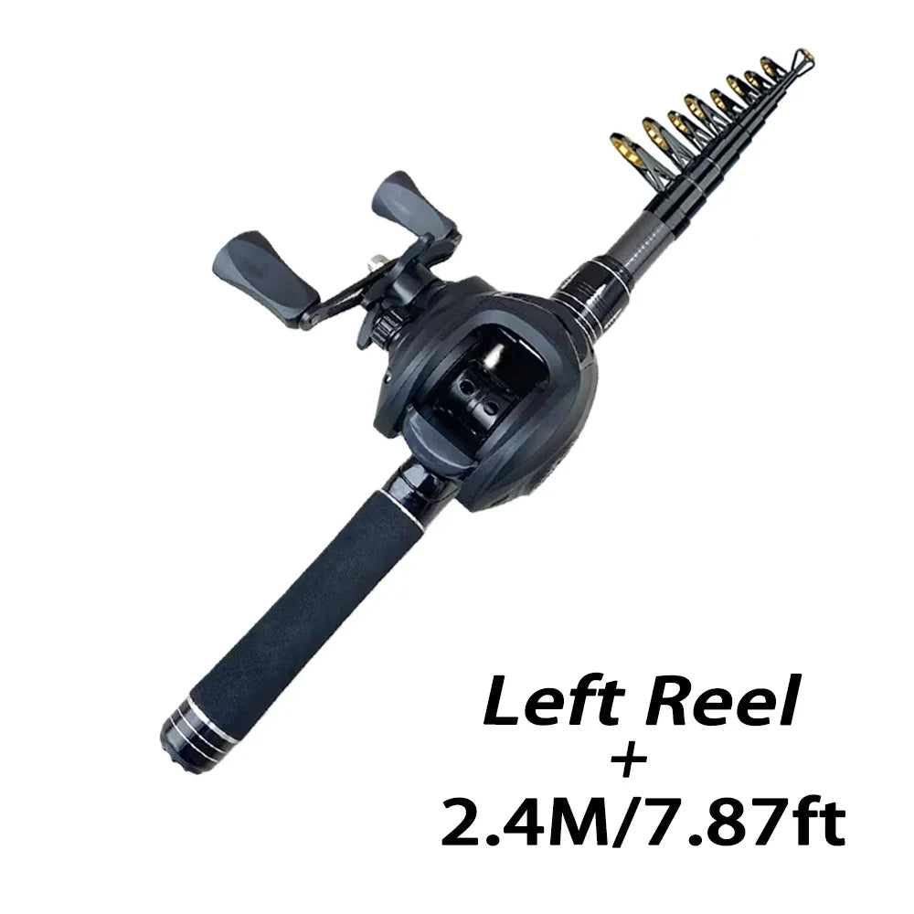1.5-2.4m Fishing Rod Reel Combo Portable Telescopic Travel Pole 18+1BB Left/Right Hand Baitcasting Reel for Bass Carp Fishing