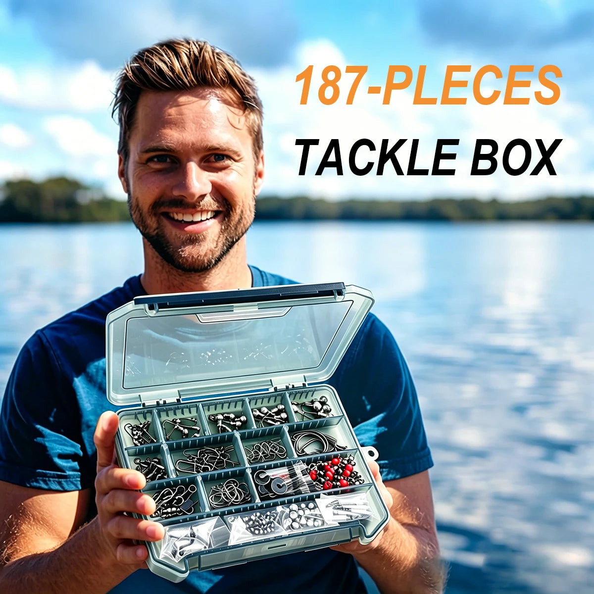 187pcs Fishing Accessories Kit Organized Fishing Tackle Box with Tackle Included Fishing Hooks Fishing Weights Sinkers