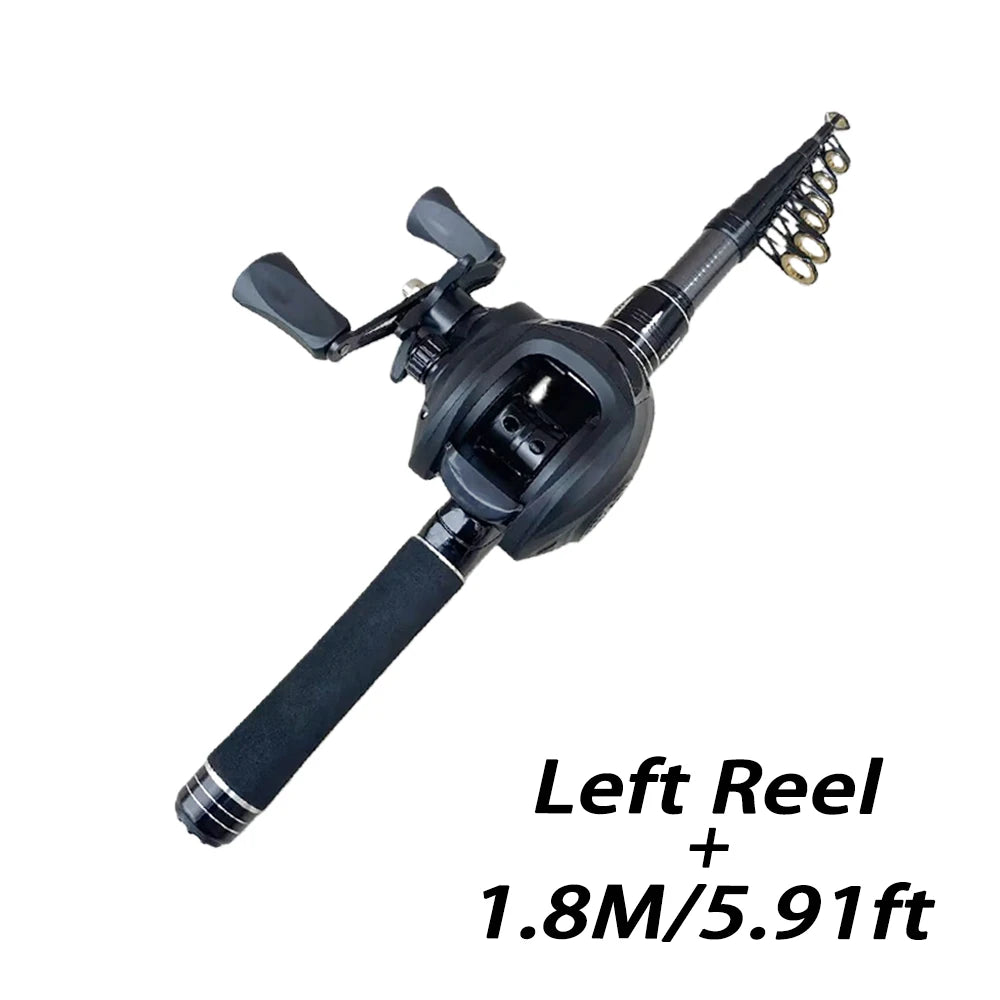 1.5-2.4m Fishing Rod Reel Combo Portable Telescopic Travel Pole 18+1BB Left/Right Hand Baitcasting Reel for Bass Carp Fishing