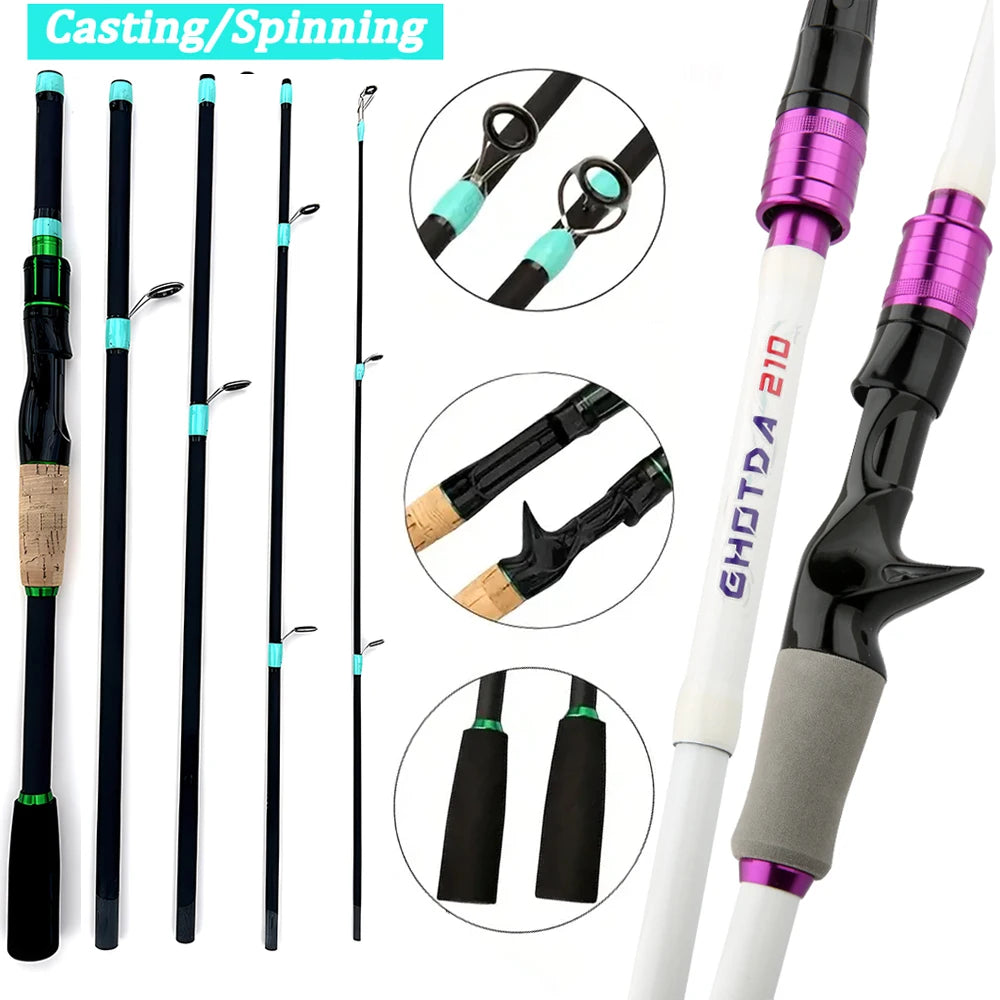 Casting Spinning Fishing Rod 2.1/1.8m UltraLight Trout Jigging Carbon Fiber Rod Pole 4/5 Section with EVA Handle 3-15g Lure WT.