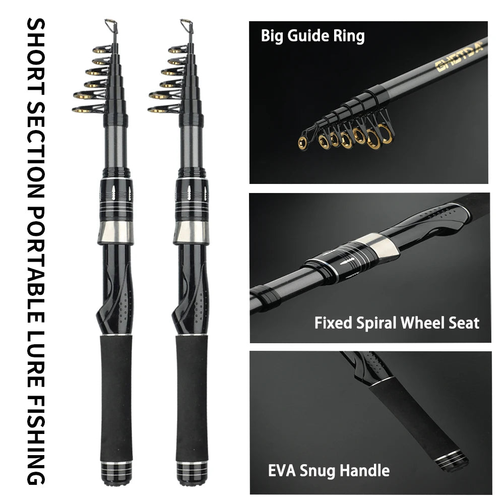 1.5-2.4m Fishing Rod Reel Combo Portable Telescopic Travel Pole 18+1BB Left/Right Hand Baitcasting Reel for Bass Carp Fishing