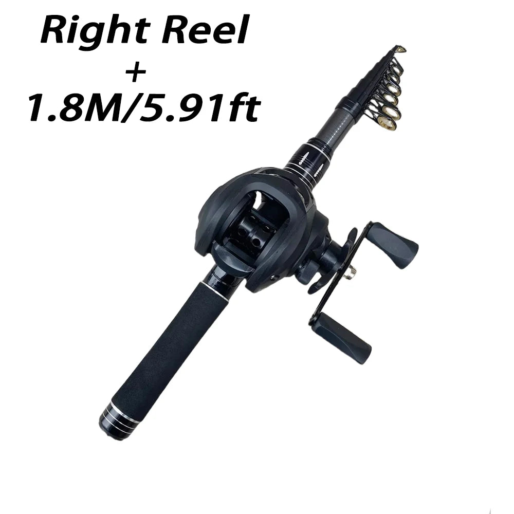 1.5-2.4m Fishing Rod Reel Combo Portable Telescopic Travel Pole 18+1BB Left/Right Hand Baitcasting Reel for Bass Carp Fishing